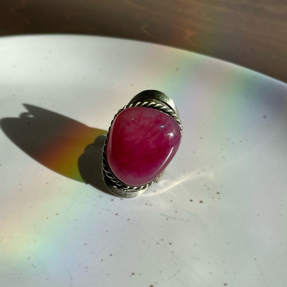 Hot Pink Agate statement ring adjustable from Argentina all size - Picture 5 of 11